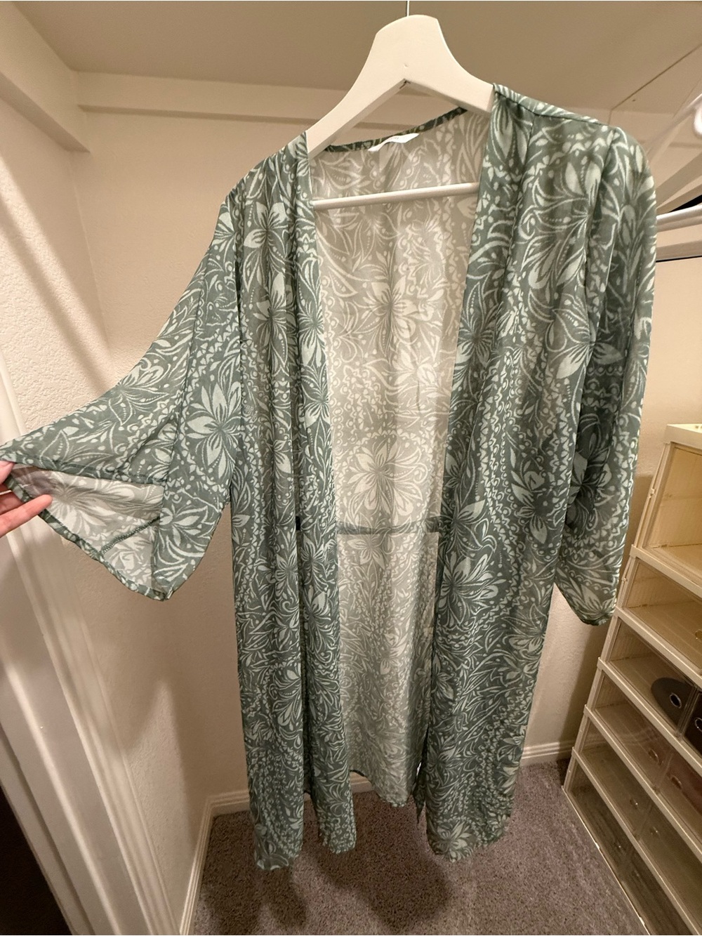 Vintage Sheer Floral Swim Coverup in Sage Green